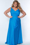 Plus Size Dresses Pleated Long Formal Prom Plus Size Dress Electric Blue