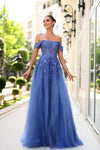 Prom Dresses Ball Gown Prom Long Formal Glitter Floral Lace Dress Blueberry