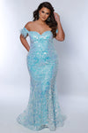 Plus SIze Dresses Plus Size Prom Fitted Long Formal Sequin Dress Ice Blue