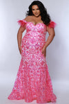 Plus SIze Dresses Plus Size Prom Fitted Long Formal Sequin Dress Flamingo Pink