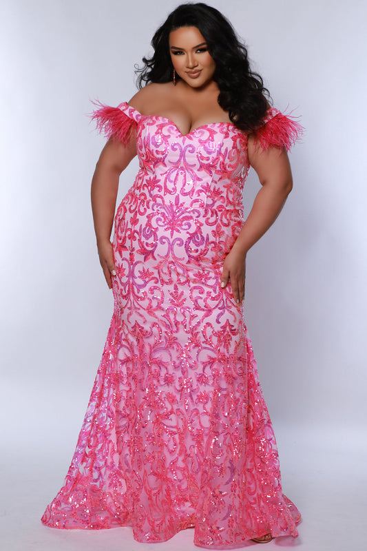 Plus SIze Dresses Plus Size Prom Fitted Long Formal Sequin Dress Flamingo Pink