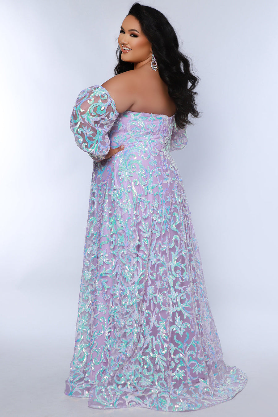 Plus Size Dresses A Line Sequin Long Formal Plus Size Prom Dress Lavender