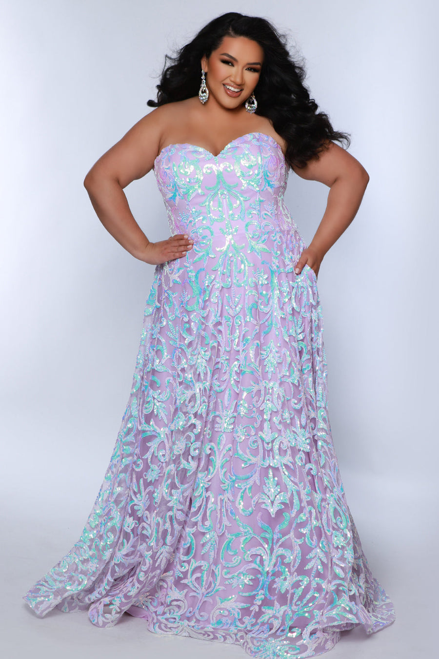Plus Size Dresses A Line Sequin Long Formal Plus Size Prom Dress Lavender