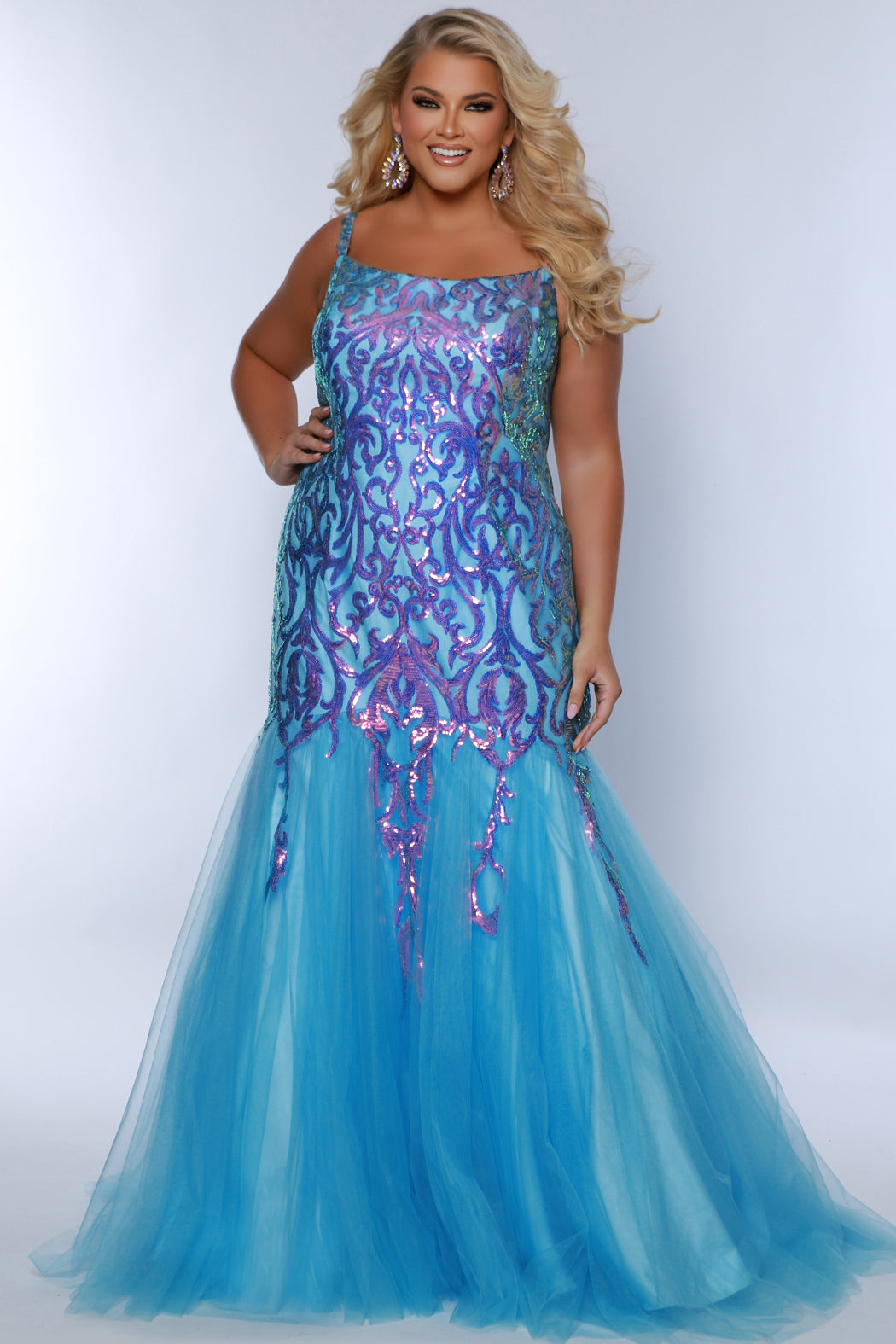 Plus Size Dresses Prom Plus Size Sequin Long Formal Mermaid Glitter Dress Sky