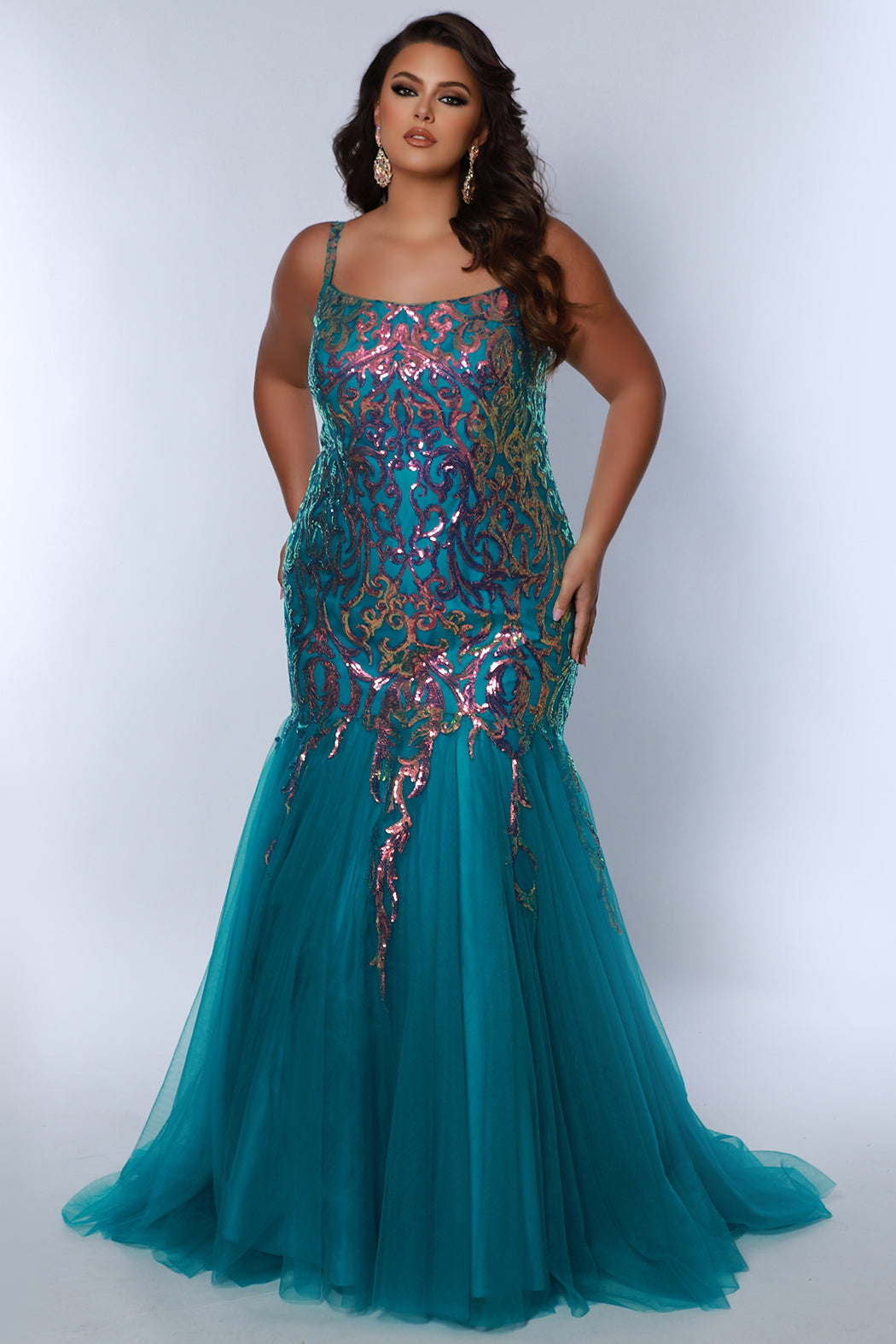 Plus Size Dresses Prom Plus Size Sequin Long Formal Mermaid Glitter Dress Jade