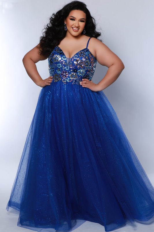 Plus Size Dresses A Line Long Formal Beaded Floral Prom Dress Royal