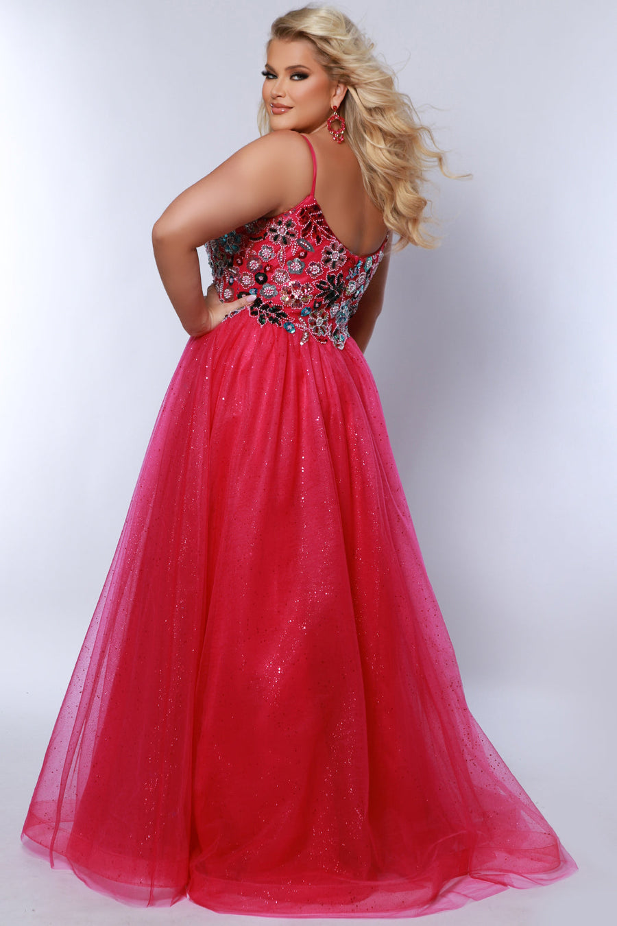 Plus Size Dresses A Line Long Formal Beaded Floral Prom Dress  Magenta
