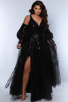 Plus Size Dresses Plus Size A Line Long Formal Sequin Applique Prom Dress Black