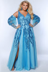 Plus Size Dresses Plus Size A Line Long Formal Sequin Applique Prom Dress Sky