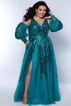 Plus Size Dresses Plus Size A Line Long Formal Sequin Applique Prom Dress Teal