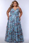Plus Size Dresses Long Plus Size Formal Floral Pleated Prom Dress Baby Blue