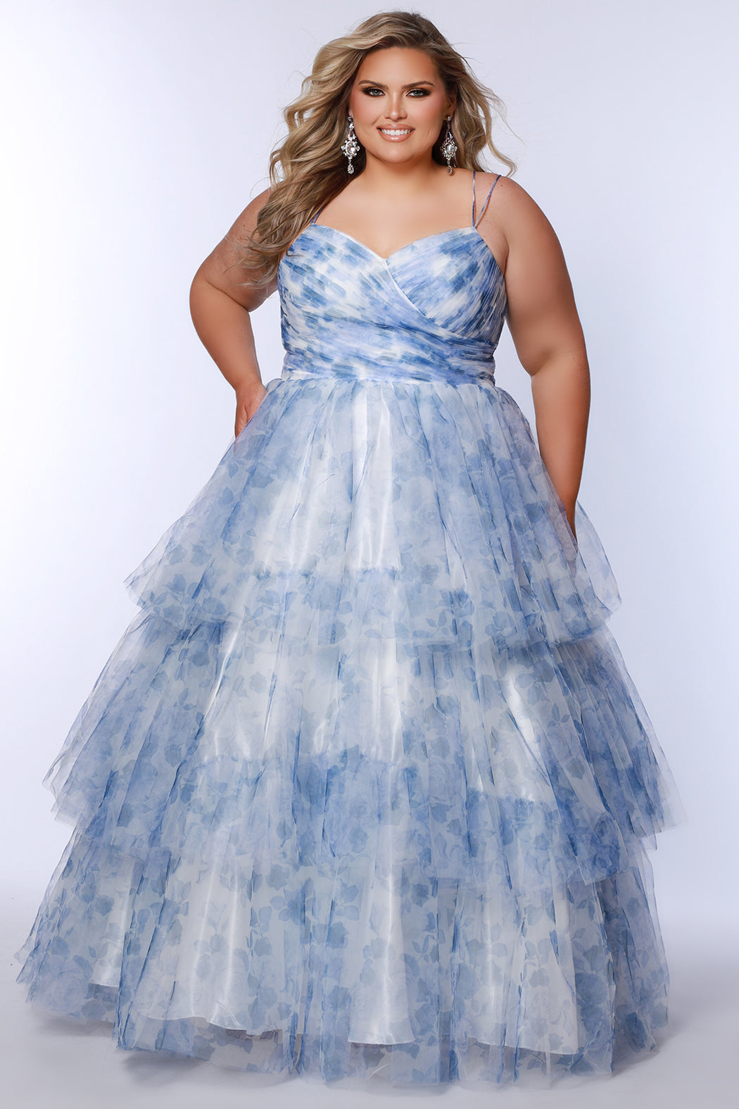 Plus Size Dresses Plus Size Floral Long Ball Gown Prom Dress Blue Floral