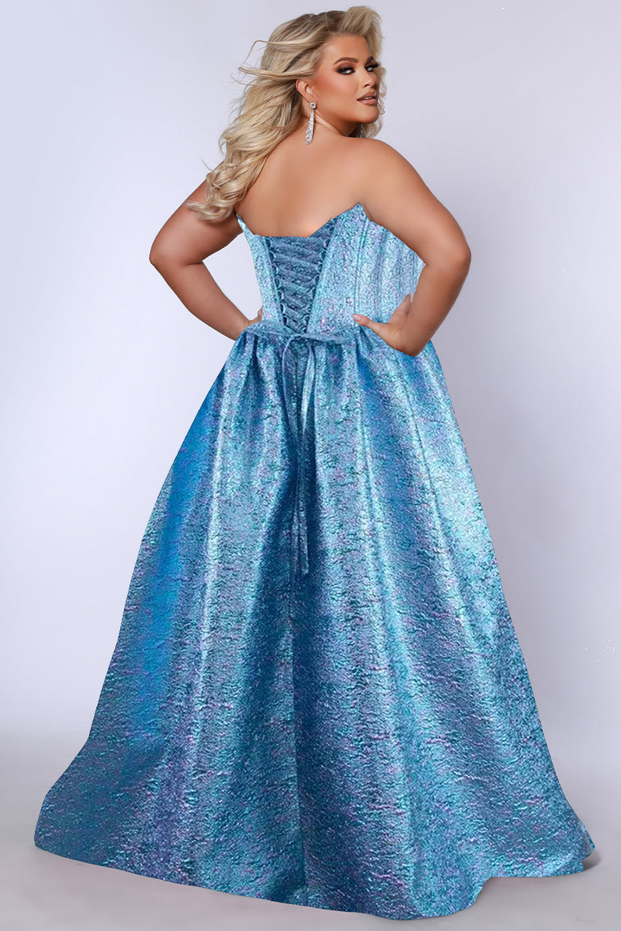Plus Size Dresses Plus Size Long Ball Gown Metallic Prom Dress Topaz