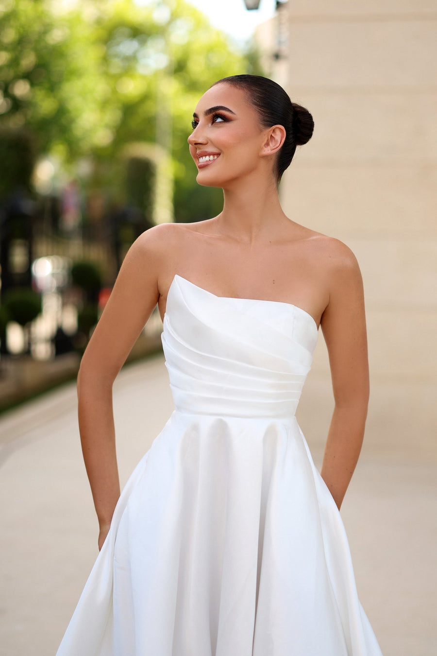Wedding Dresses Pleated Bridal Long A Line Wedding Dress Off White