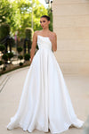 Wedding Dresses Pleated Bridal Long A Line Wedding Dress Off White