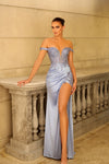 Prom Dresses Fitted Long Slit Prom Pleated Mermaid Evening Dress  Periwinkle