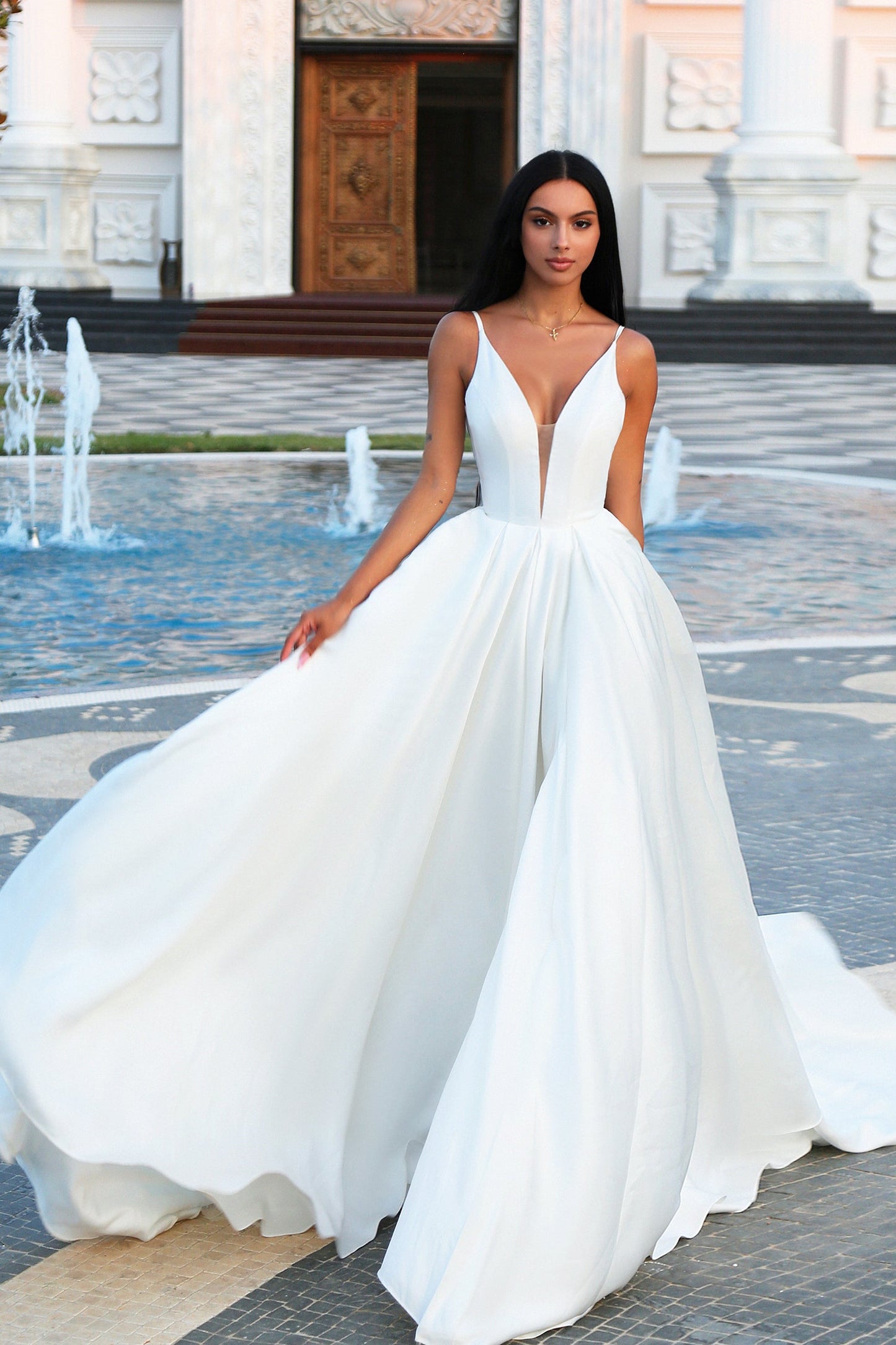 Wedding Dresses Long Slit A Line Wedding Dress Off White