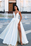 Wedding Dresses Long Slit A Line Wedding Dress Off White