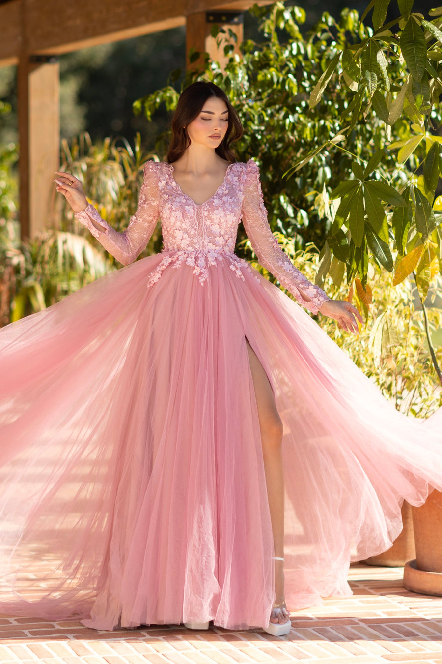 Formal Dresses Long Floral Lace Formal Evening Dress Pink