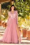 Formal Dresses Long Floral Lace Formal Evening Dress Pink