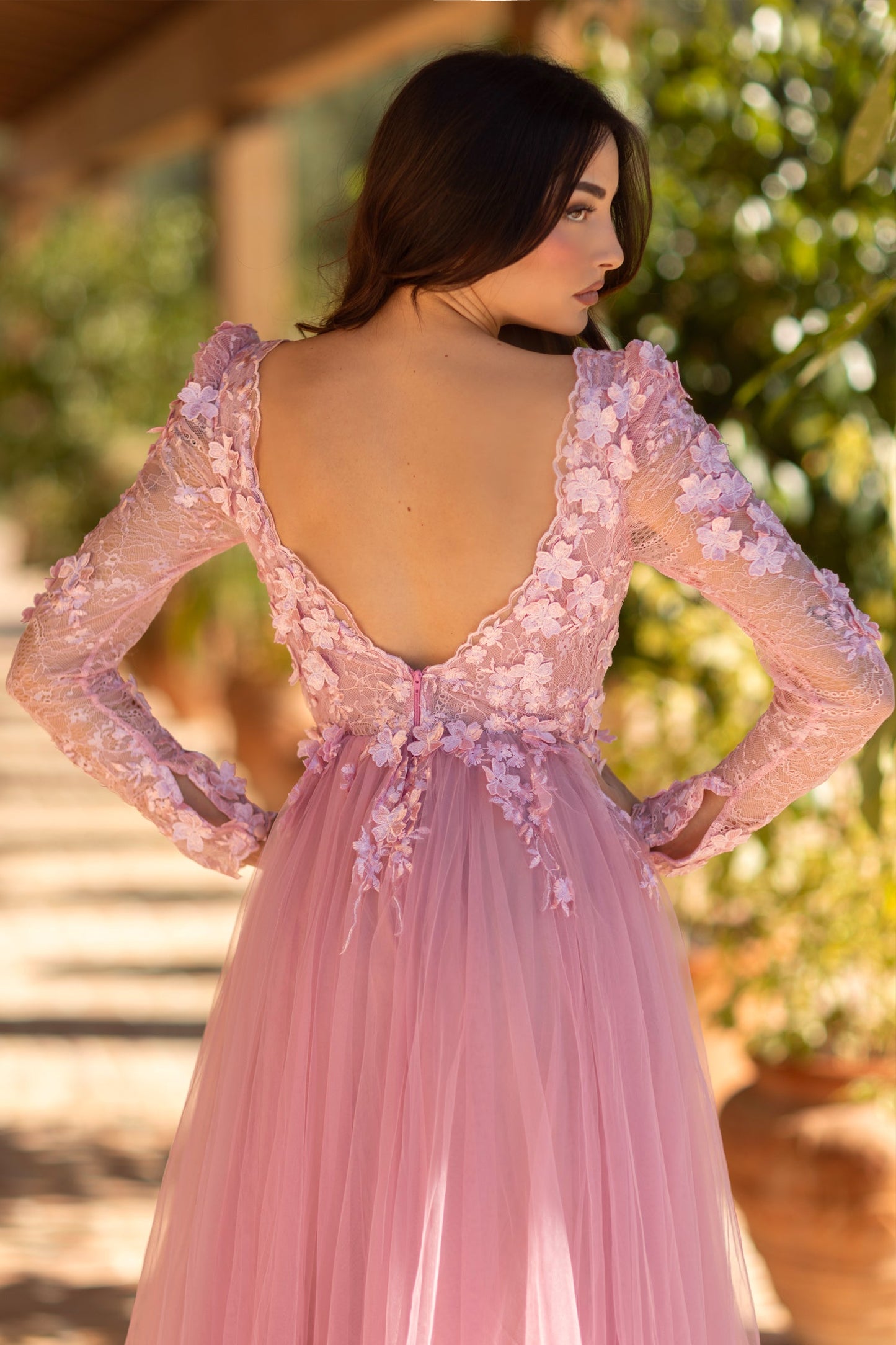 Formal Dresses Long Floral Lace Formal Evening Dress Pink