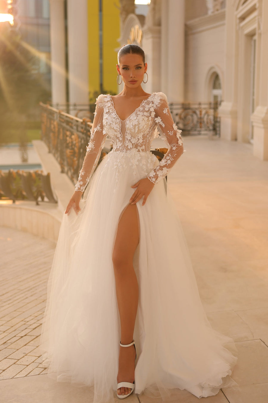 Wedding Dresses Long 3D Floral Wedding Dress Off White