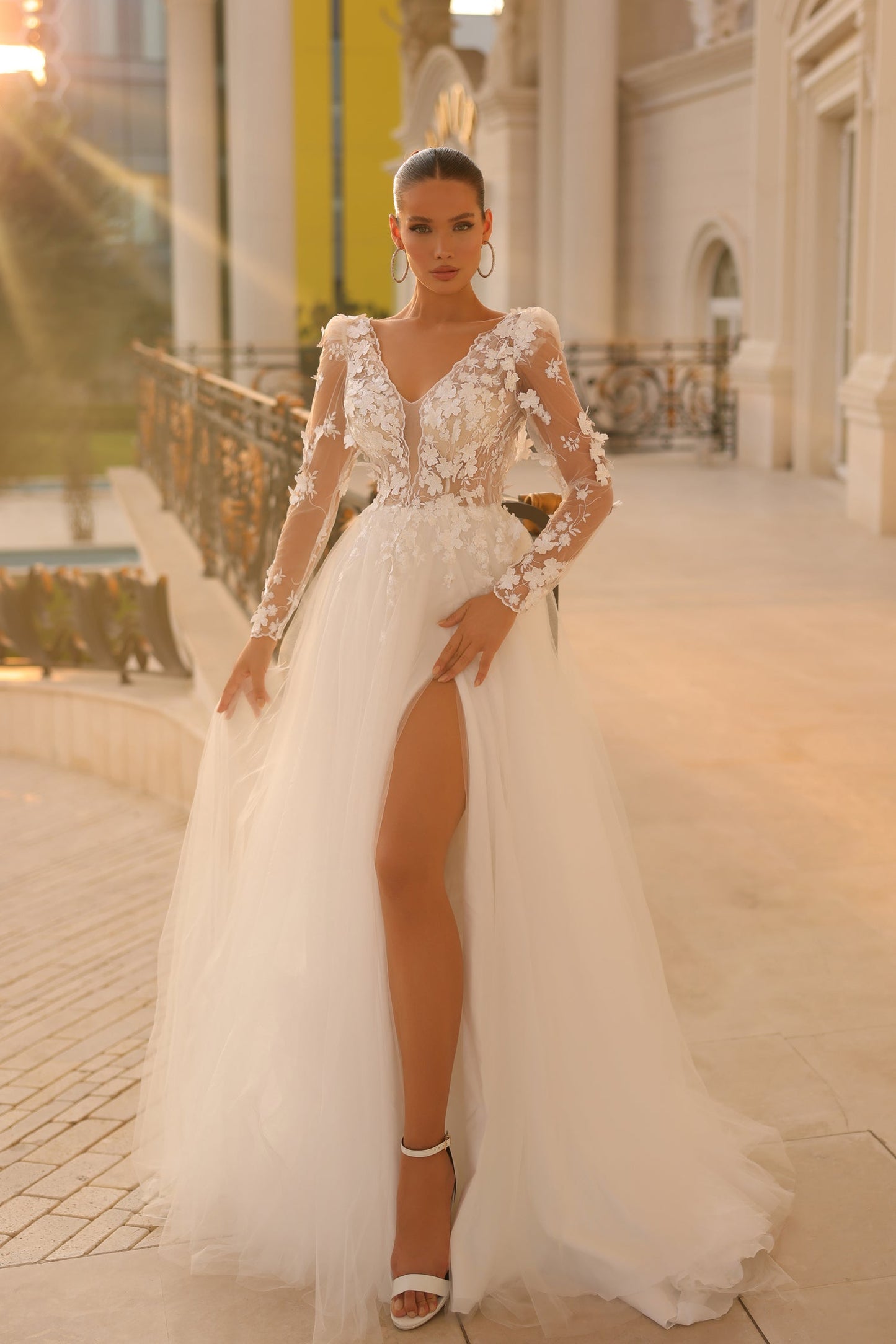 Wedding Dresses Long 3D Floral Wedding Dress Off White