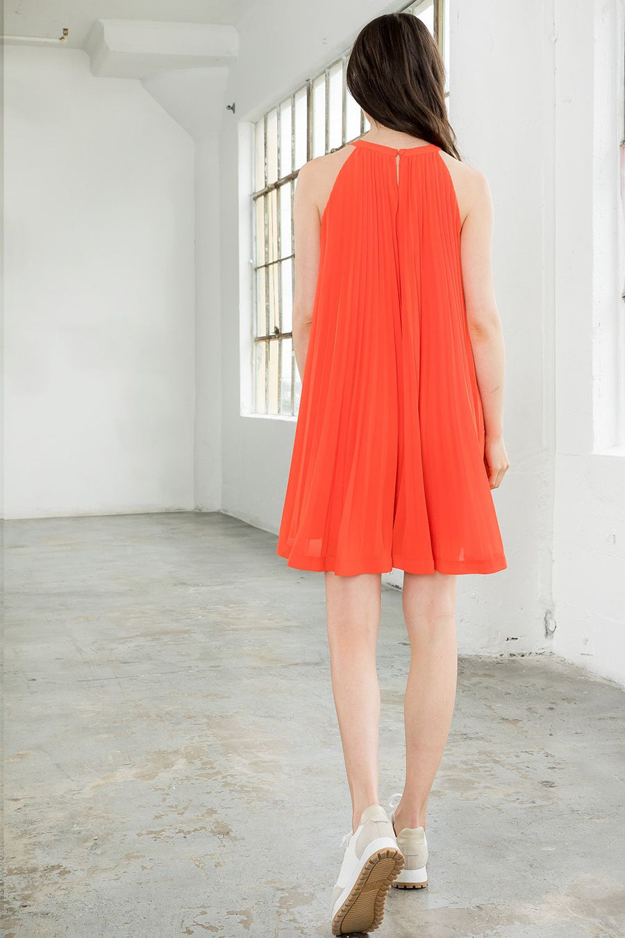 Cocktail Dresses Short Pleated Halter Dress Orange