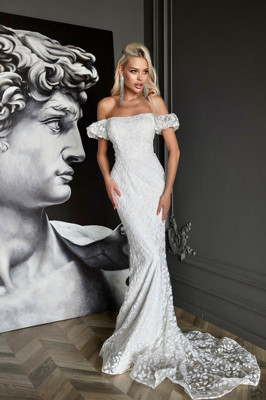 Wedding Dresses Long Ruffle Wedding Dress Off White