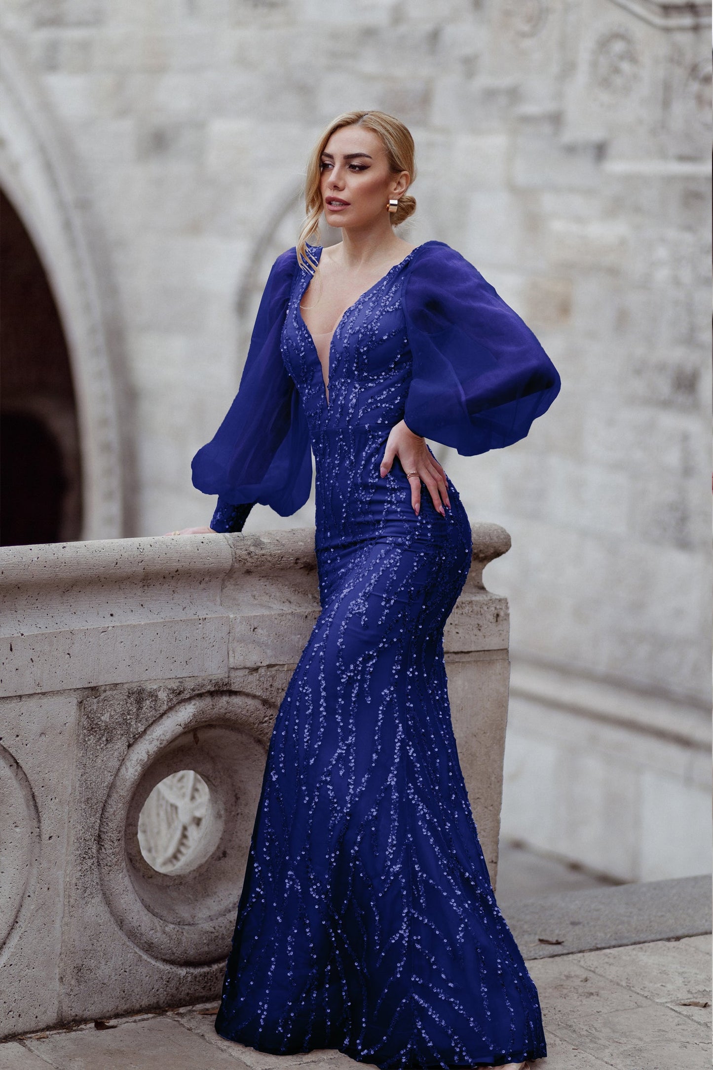 Prom Dresses Beaded Mermaid Long Formal Prom Dress Blue Violet