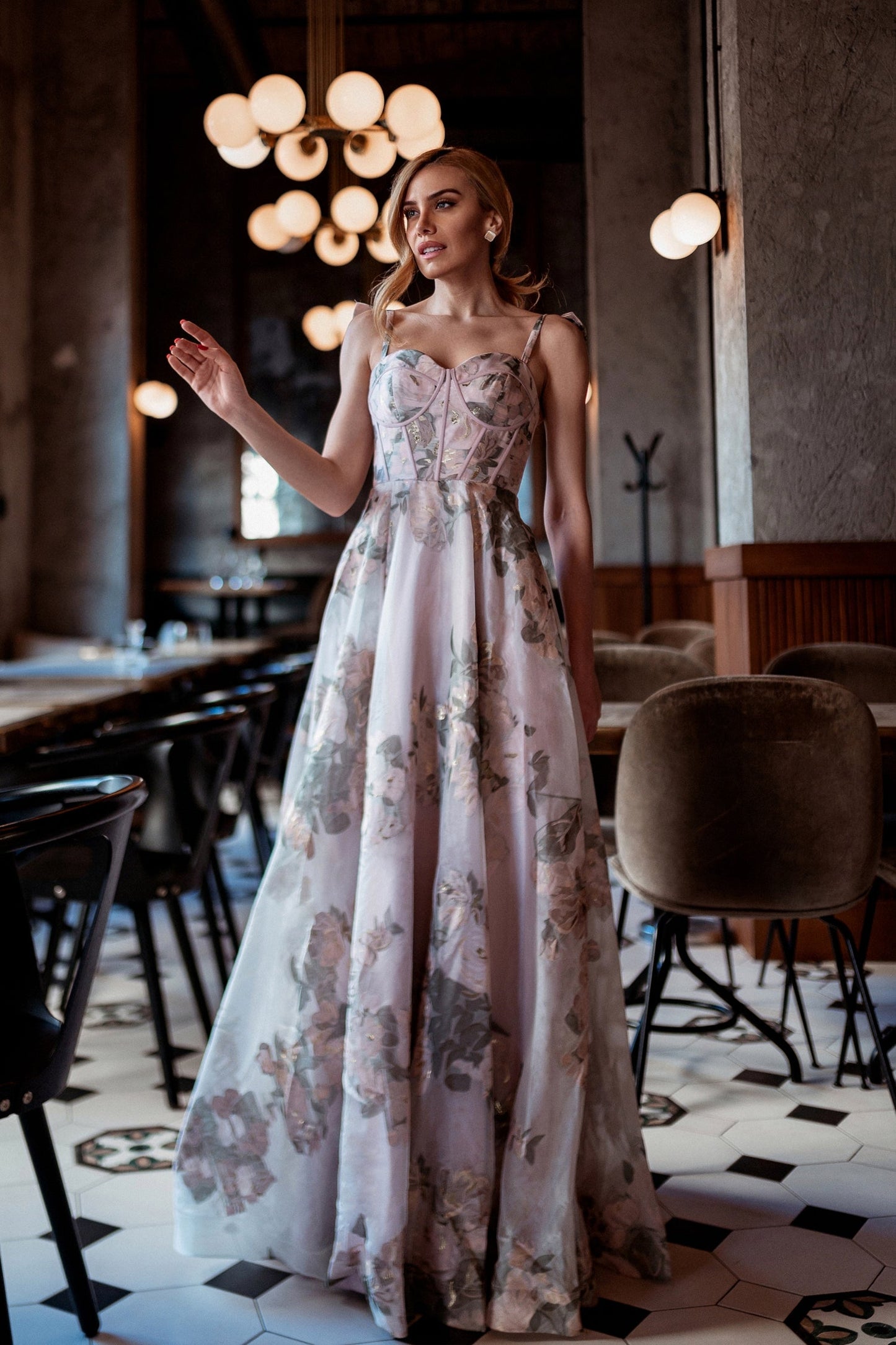 Prom Dresses Long Floral A Line Formal Prom Dress Floral Pink