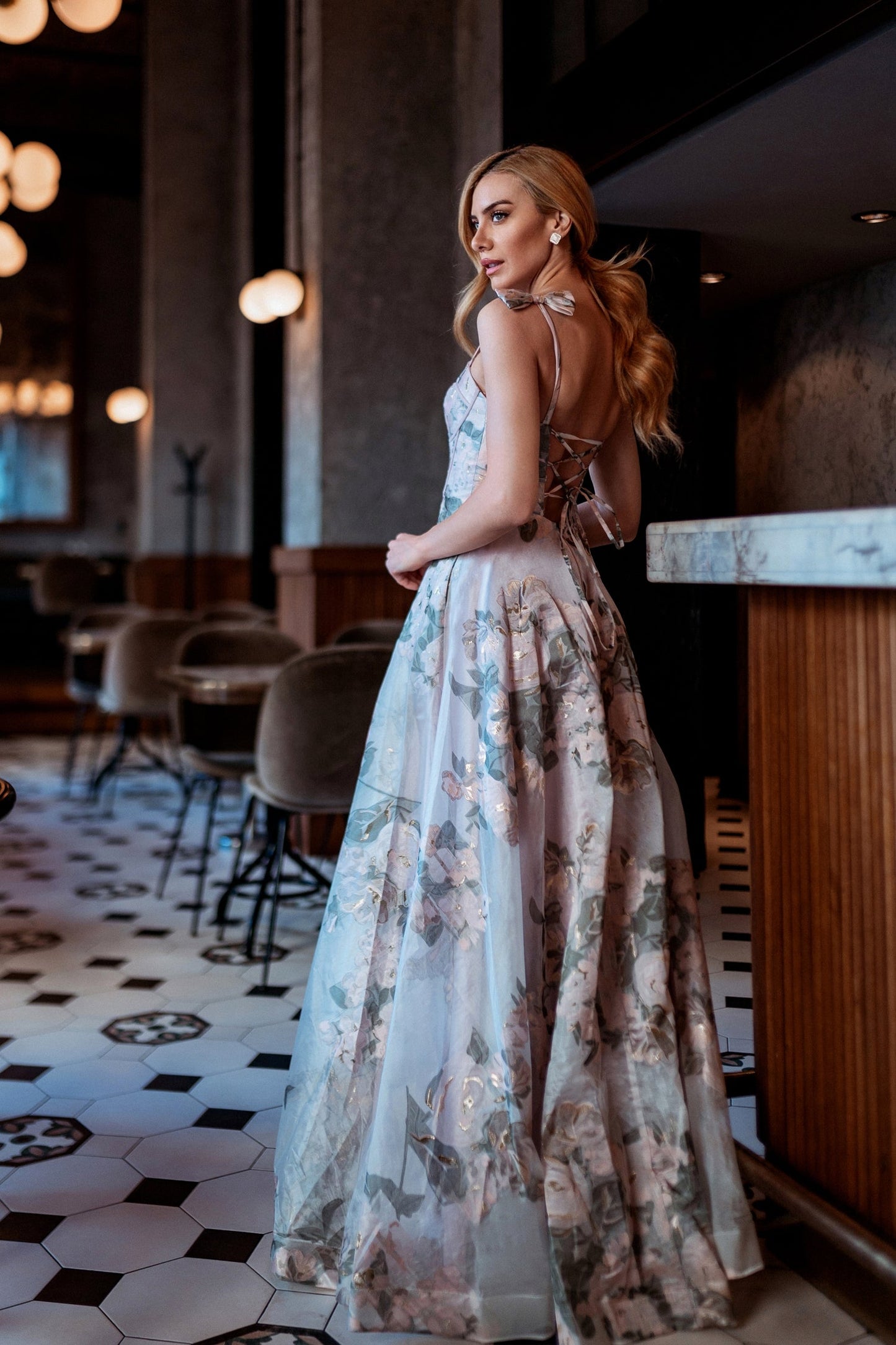 Prom Dresses Long Floral A Line Formal Prom Dress Floral Pink