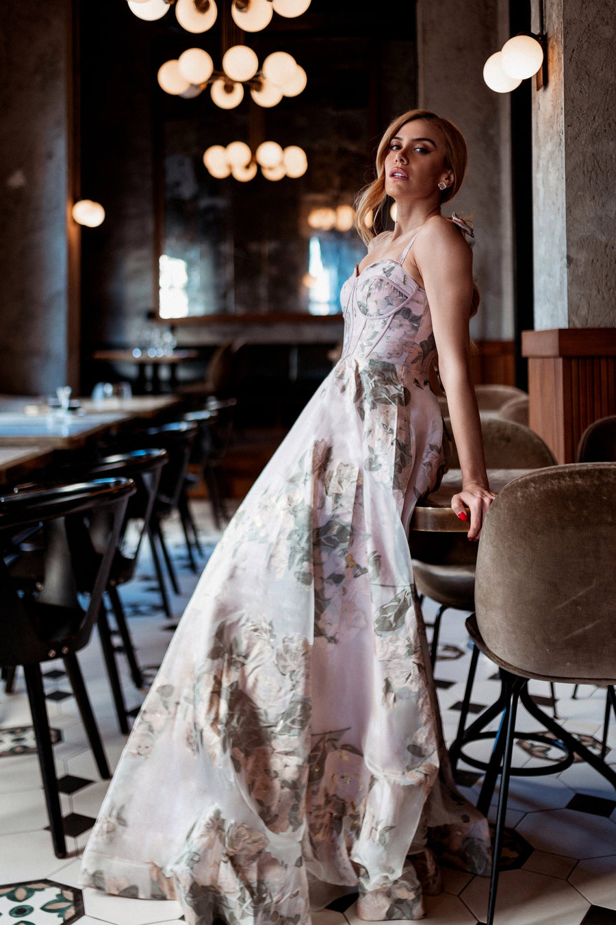 Prom Dresses Long Floral A Line Formal Prom Dress Floral Pink