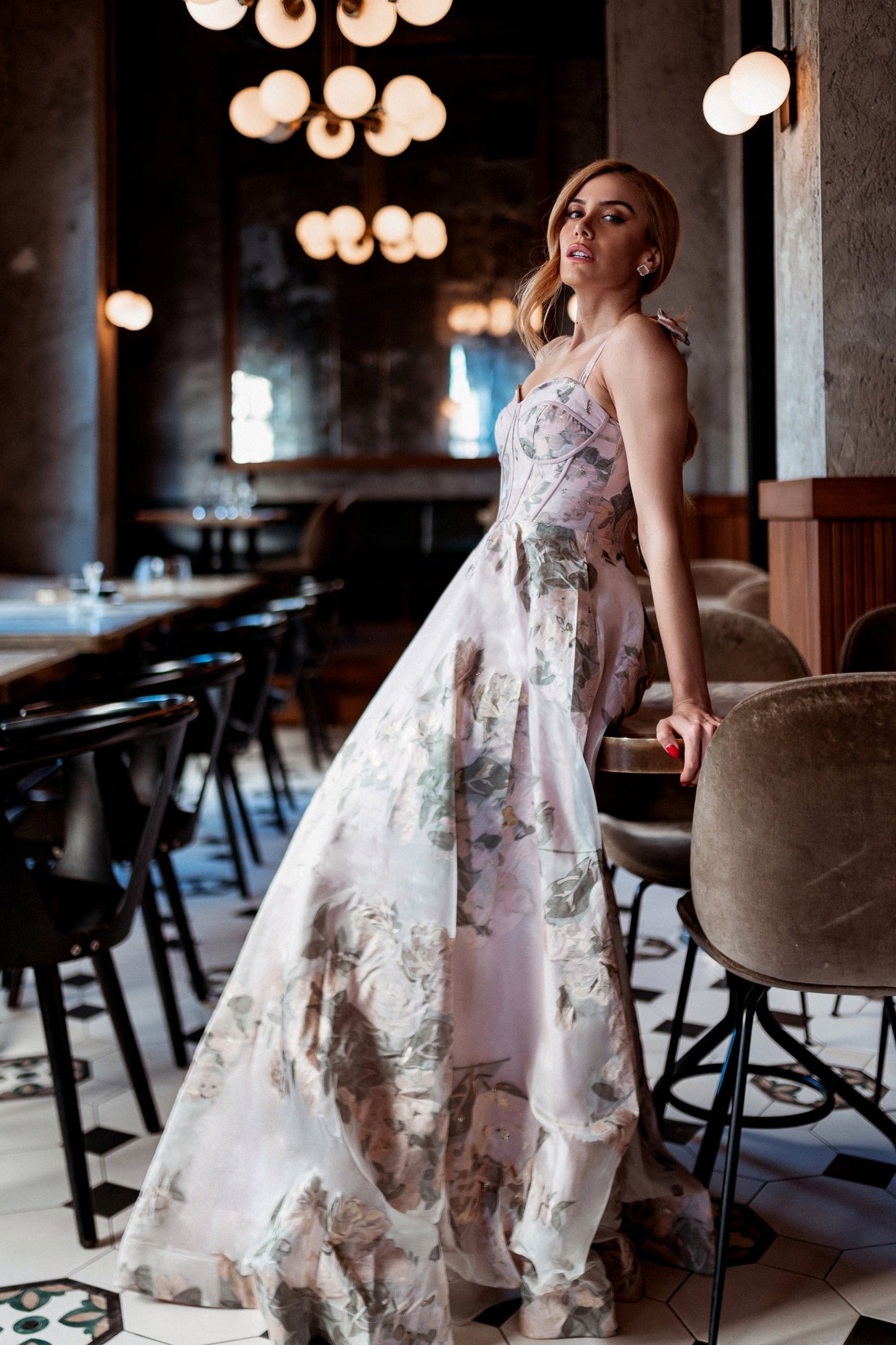 Prom Dresses Long Floral A Line Formal Prom Dress Floral Pink