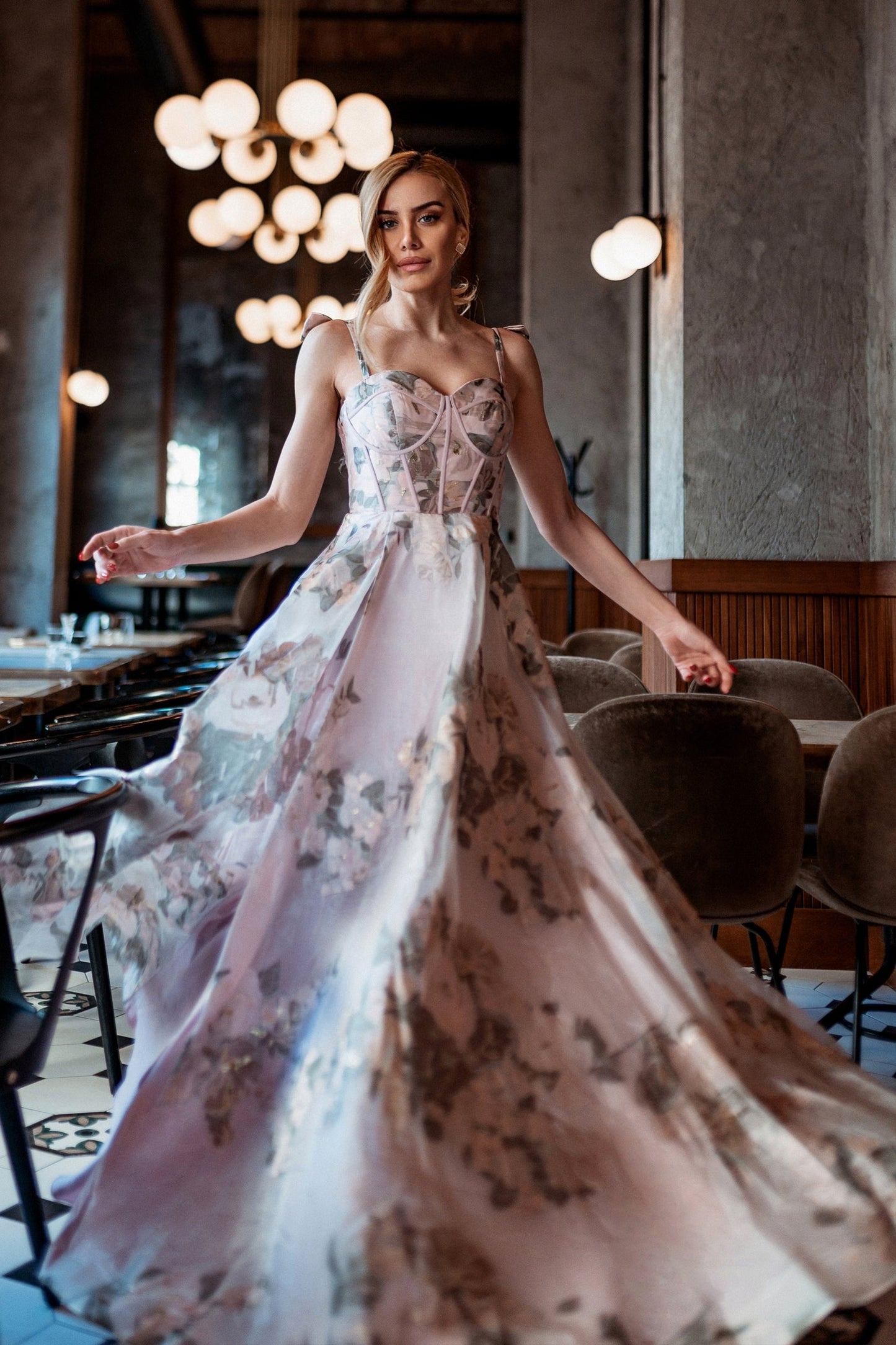 Prom Dresses Long Floral A Line Formal Prom Dress Floral Pink