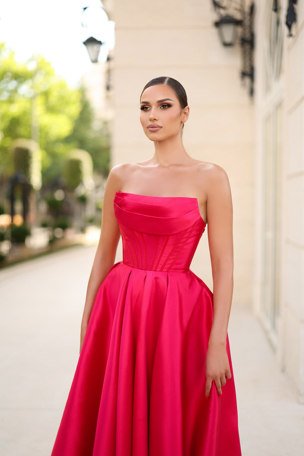 Prom Dresses Ball Gown Long Slit Formal Prom Dress Ruby Red