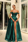 Prom Dresses A Line Slit Long Formal 3D Lace Prom Dress Emerald