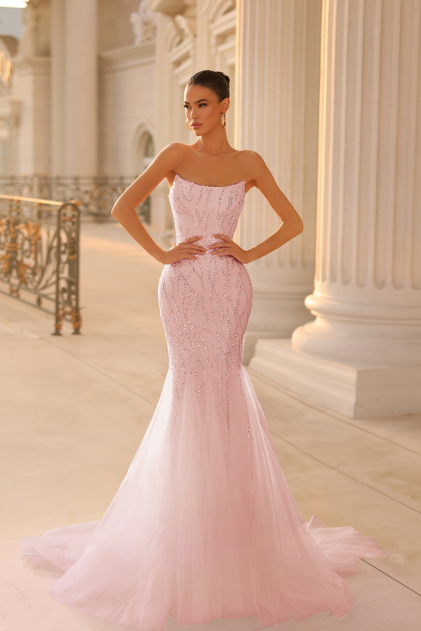 Prom Dresses Beaded Lace Long Formal Prom Dress Blush