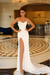 Wedding Dresses Bridal Long Pleated Slit Wedding Dress Off White
