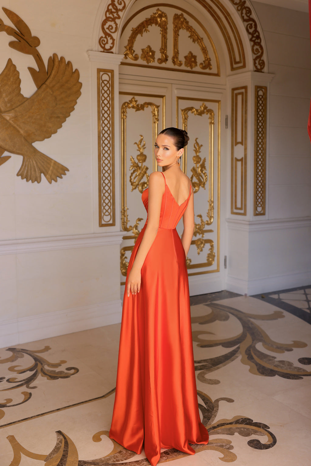Prom Dresses Pleated A Line Long Formal Prom Dress Tangerine Tango