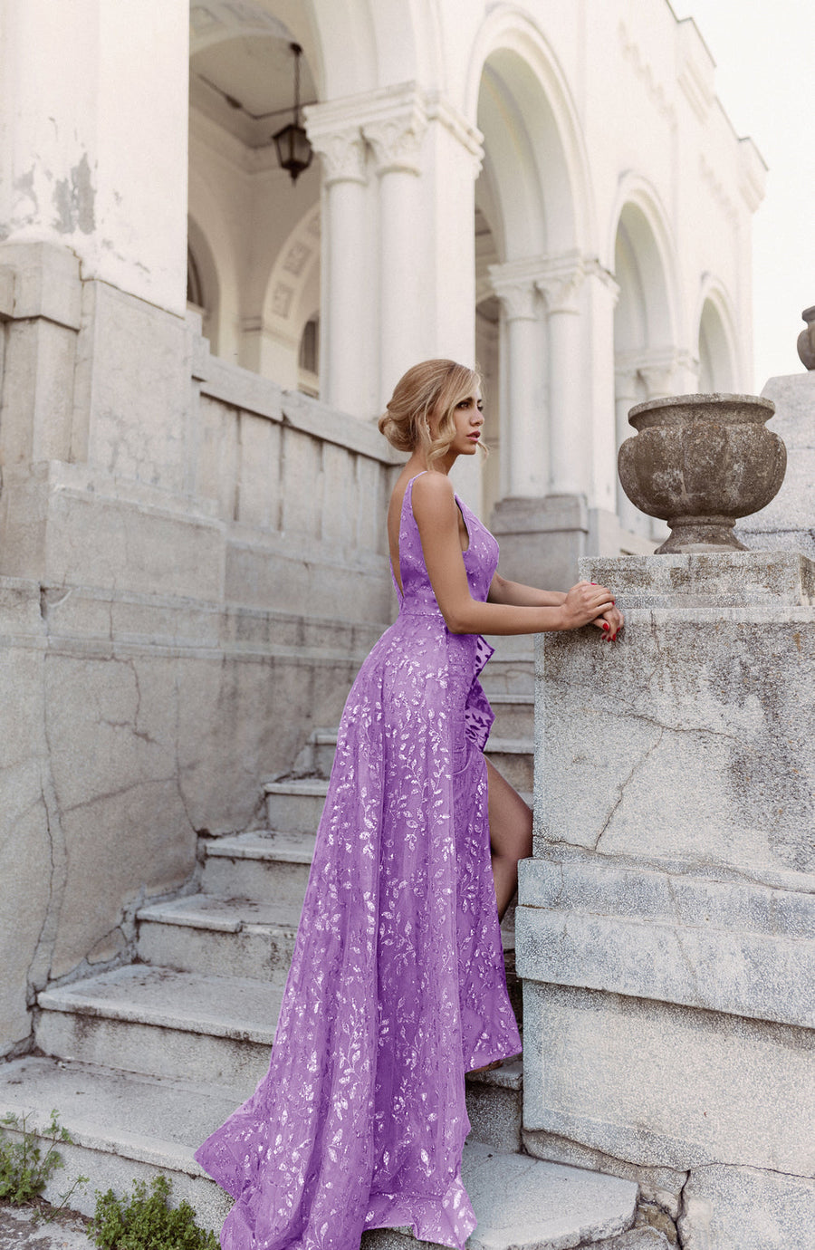 Prom Dresses Fitted Long Ruffle Glitter Formal Prom Dress Lilac