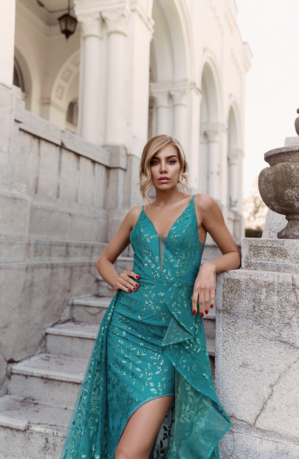 Prom Dresses Fitted Long Ruffle Glitter Formal Prom Dress Turquoise