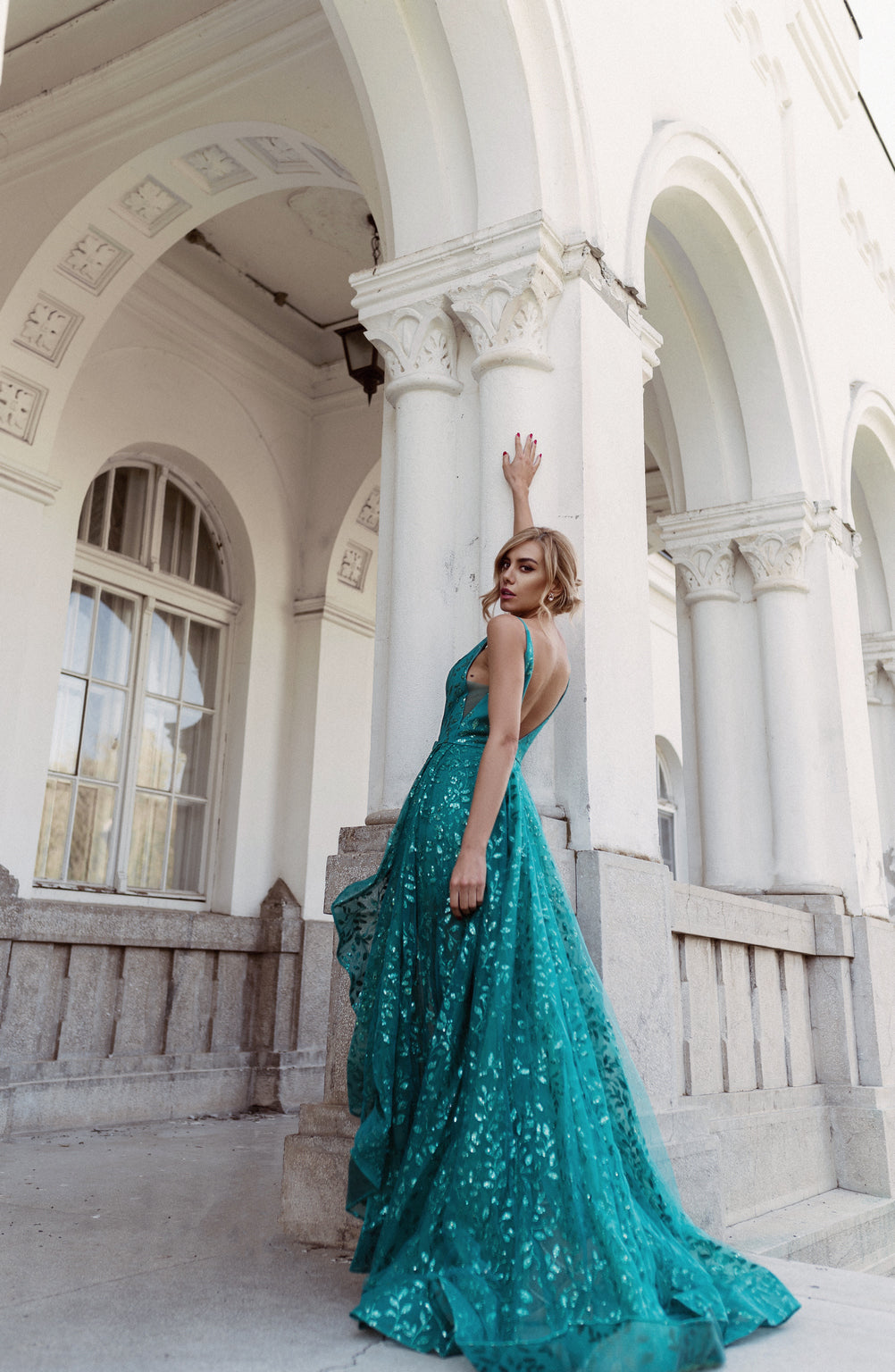 Prom Dresses Fitted Long Ruffle Glitter Formal Prom Dress Turquoise