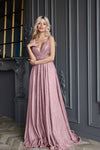 Prom Dresses Pleated Long Formal Prom Dress Metallic Rose