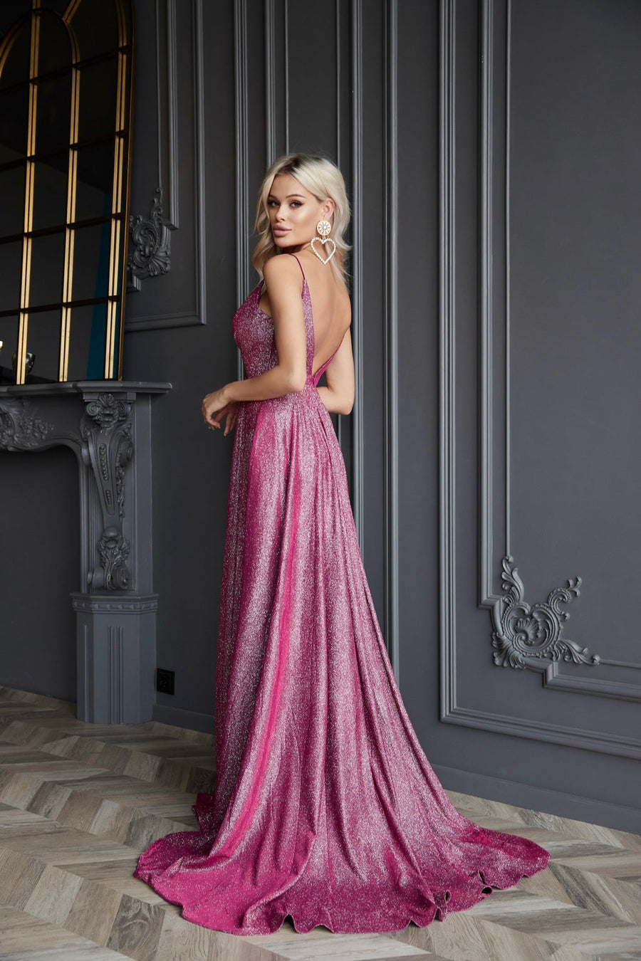 Prom Dresses Pleated Long Formal Prom Dress Fushcia