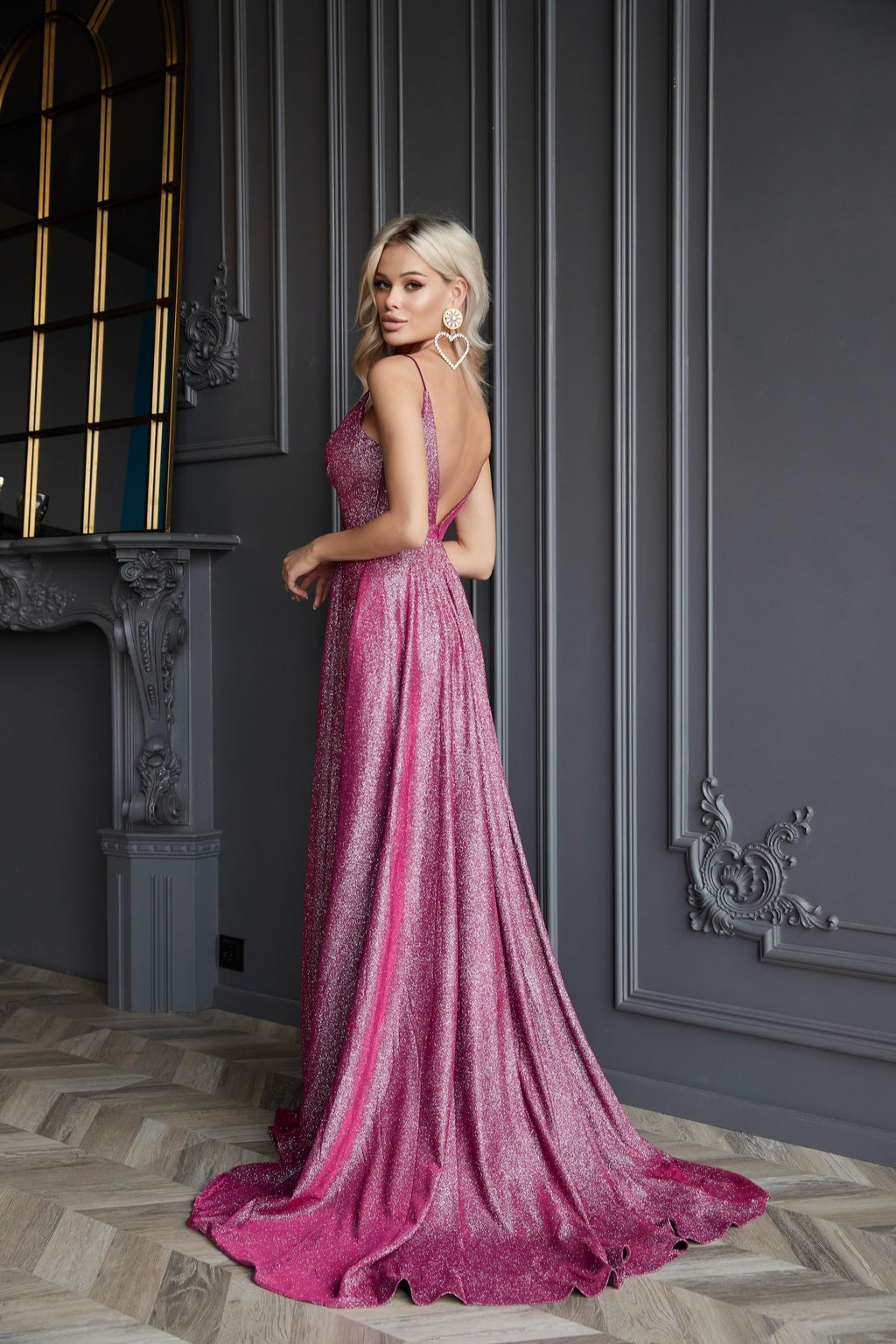 Prom Dresses Pleated Long Formal Prom Dress Fushcia