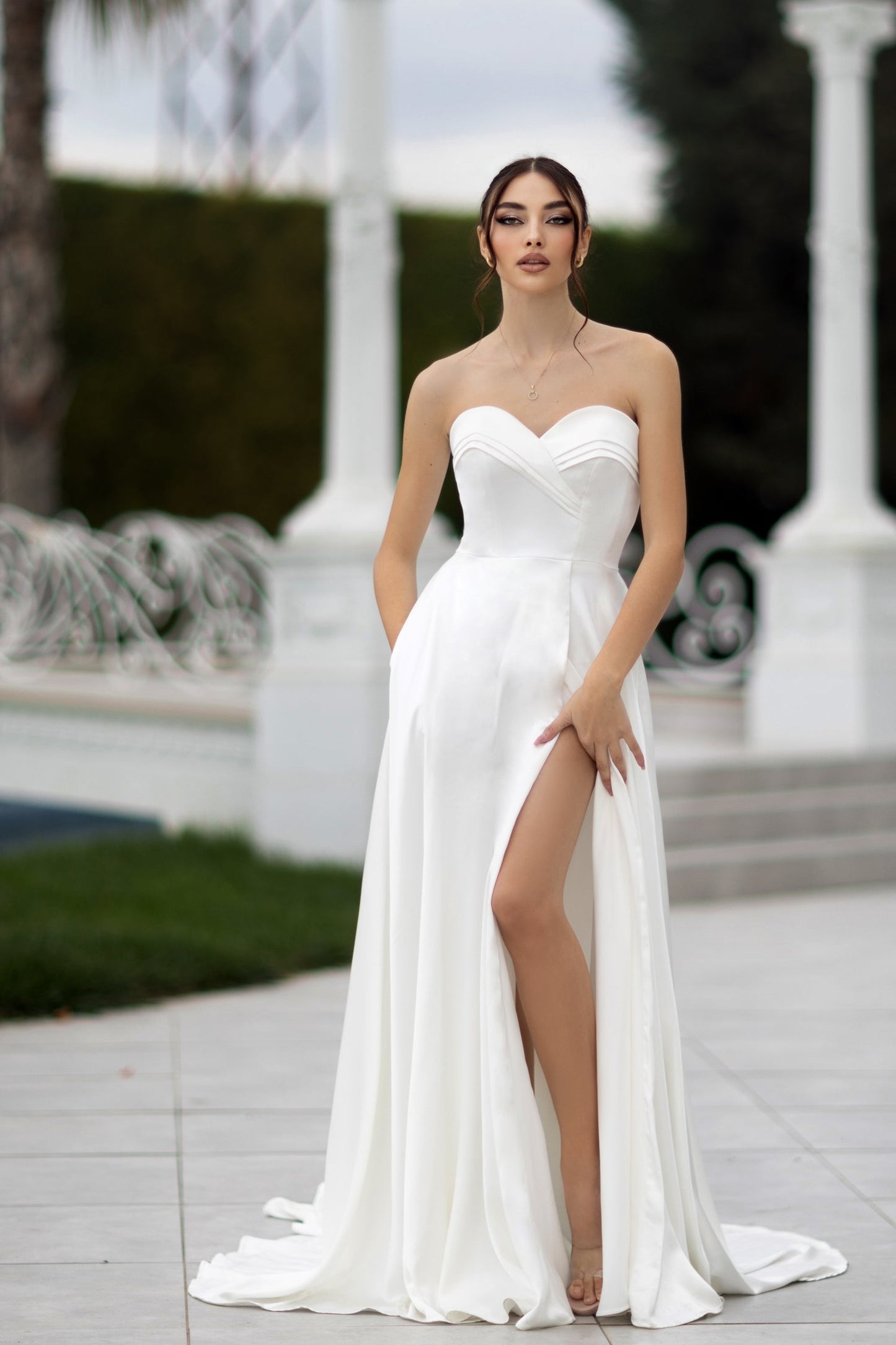 Wedding Dresses Long Slit A Line Wedding Dress Off White