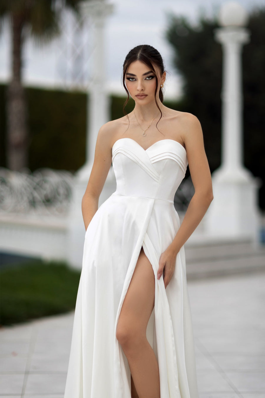 Wedding Dresses Long Slit A Line Wedding Dress Off White