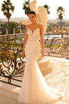 Wedding Dresses Long Floral Lace Wedding Dress Off White