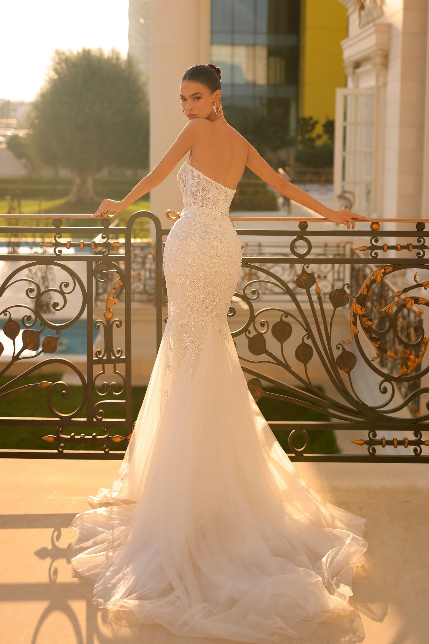 Wedding Dresses Sequin Floral Motif Long Wedding Dress Off White